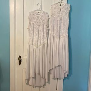 2 white lace and velvet dance dresses